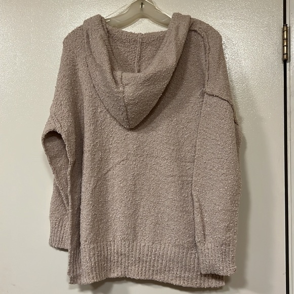 Taupe V-Neck Knit Hoodie Tie Sweater - (#0340) - Picture 2 of 2